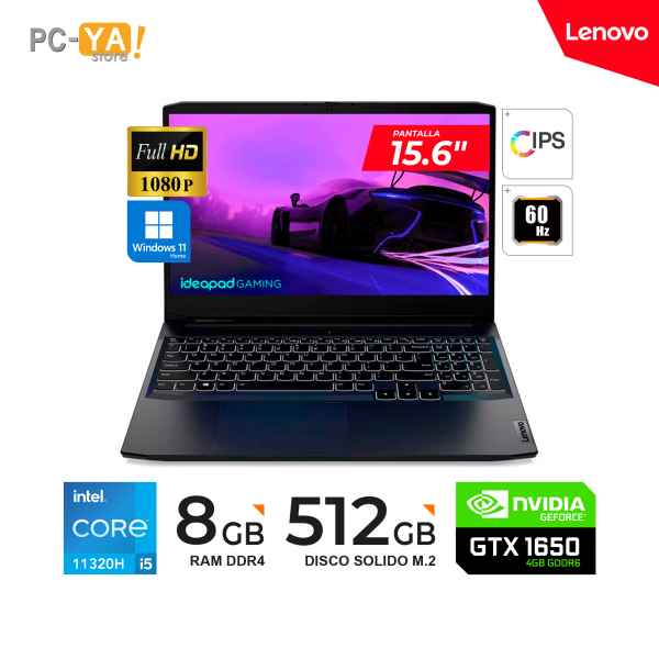 Laptop Lenovo IdeaPad Gaming 3 15IHU6(15.6")FHD Intel Core I5-11320H 3.20/4.50GHz 8GB/512GB SSD/GTX1650 4GB/Windows 11 Home Single.