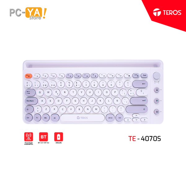TECLADO INALAMBRICO TEROS TE-4070S 2.4 GHz, bluetooth 3.0 / 5.2 80 teclas blanco