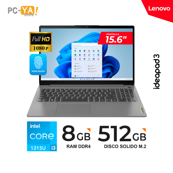 LAPTOP LENOVO IdeaPad 3 15IAU7 15.6" Full HD Core I3-1215U 1.20GHz/4.40GHz 6 Core 8GB 512GB No Incluye Sistema Operativo.