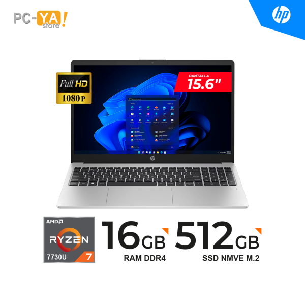 LAPTOP HP 255 G10 15.6" FHD AMD RYZEN 7 7730U 2.0GHz/4.50GHz 16GB DDR4, 512GB SSD No Incluye Sistema Operativo.