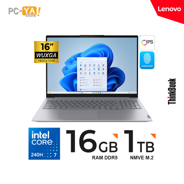 Laptop Lenovo Thinkbook 16 G8 IRL 16" WUXGA IPS Intel Core 7-240H 16GB 1TB "No incluye sistema operativo"