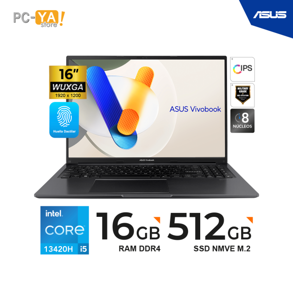 LAPTOP ASUS VIVOBOOK 16 - X1605VA-MB1350 16" WUXGA IPS Core i5-13420H 2.1/4.6GHz 16GB DDR4 512 SSD No Incluye Sistema Operativo.