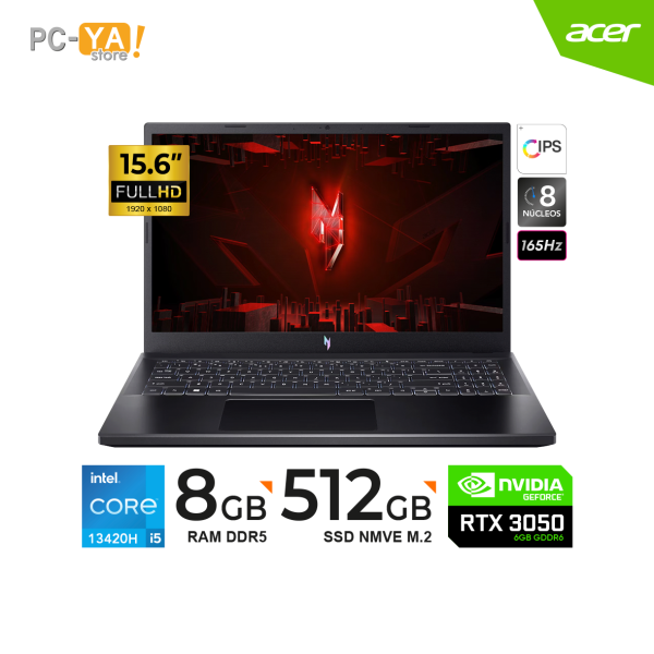 Laptop Nitro V 15 ANV15-51-53PX Core I5-13420h/15.6" FHD 165hz/8gb/Ssd 512GB/RTX 3050 6gb/No Incluye Sistema Operativo