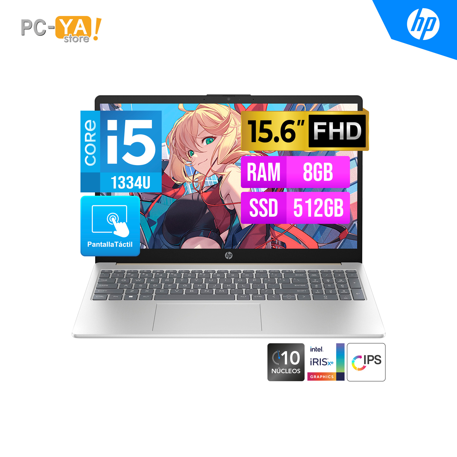 B9TS2LA#ABM-3 LAPTOP HP 15-FD0152LA 15.6" TOUCH FHD IPS 1920 x 1080 I5 1334U 4,6 GHz 8GB DDR4-3200MHz 512GB No Incluye Sistema Operativo. - Imagen 1