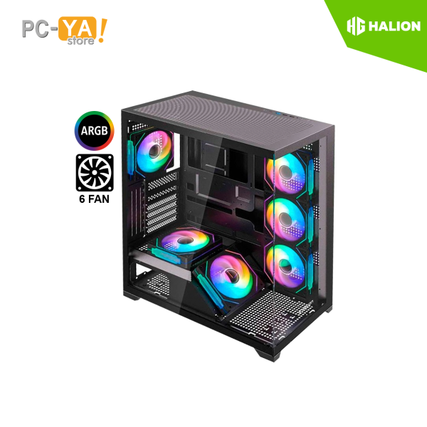 CASE GAMER HALION FISH TANK SATURNO M05 S/FUENTE VIDRIO TEMPLADO FAN 6-ARGB ATX NEGRO