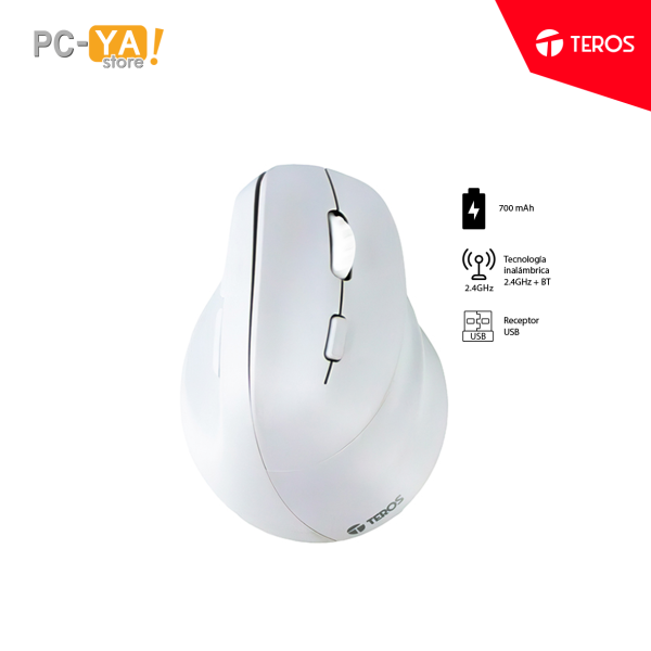 MOUSE VERTICAL  TEROS INALAMBRICO  +  Bluetooth  TE-1236S RGB BLANCO  6 botones con rueda   RECARGABLE