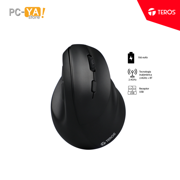 MOUSE VERTICAL TEROS INALAMBRICO + Bluetooth  TE-5169N  NEGRO  6 botones con rueda RECARGABLE