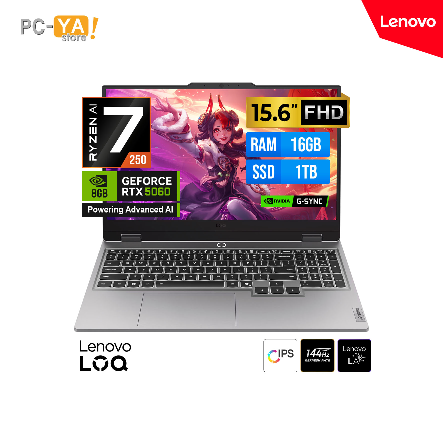 83JG00BDLM LAPTOP LENOVO LOQ 15ARP10 AMD RYZEN IA 7 250 15.6 IPS FHD 1920x1080 144Hz 16GB DDR5 SSD 1TB RTX 5060 8GB GDDR7 No Incluye Sistema Operativo. - Imagen 1