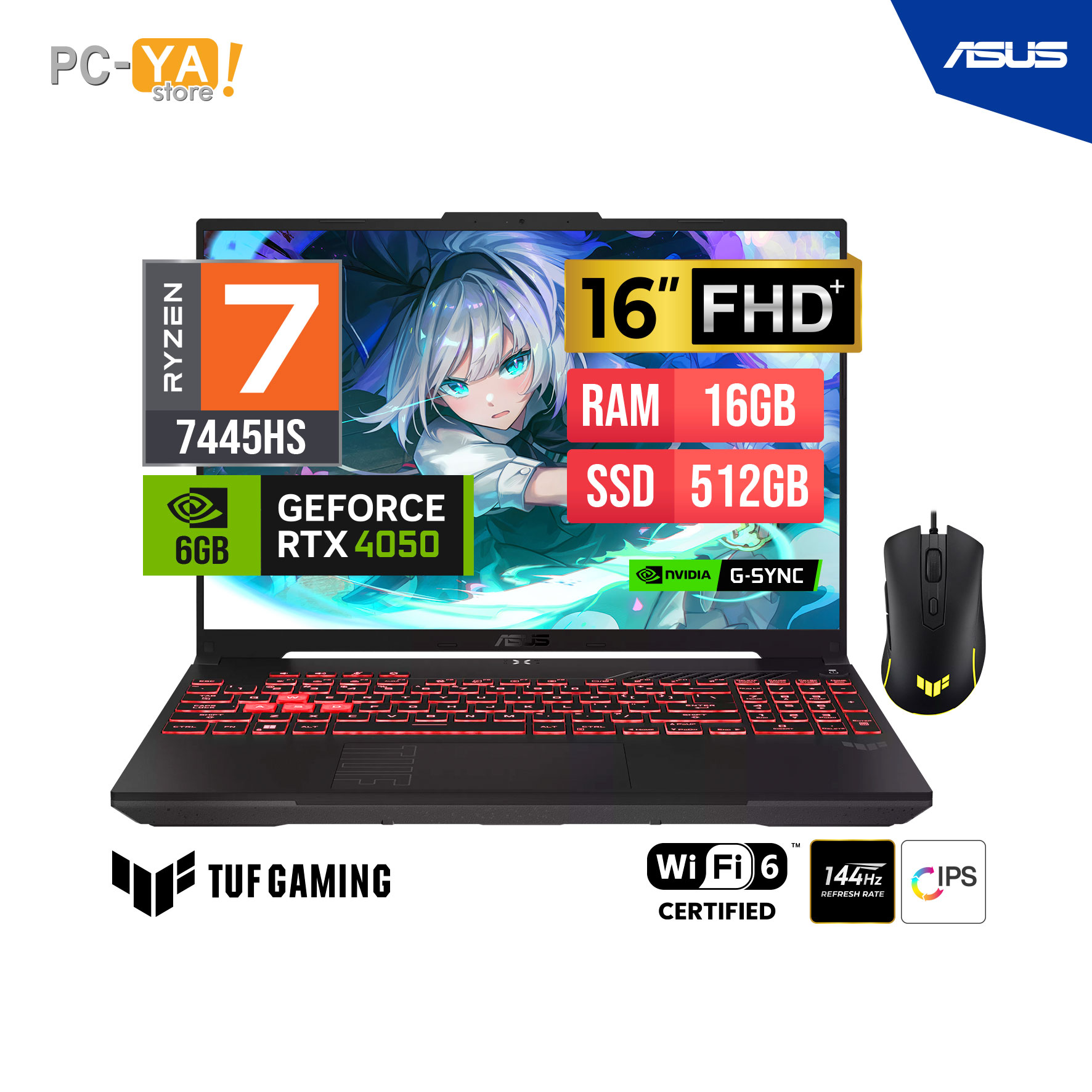 90NR0MU3-M00D80 LAPTOP ASUS TUF A16 FA607NUG-RL216 16" WUXGA IPS Ryzen 7 7445HS 3.2-4.7G 16GB DDR5 512GB RTX4050 6GB No Incluye Sistema Operativo. - Imagen 1