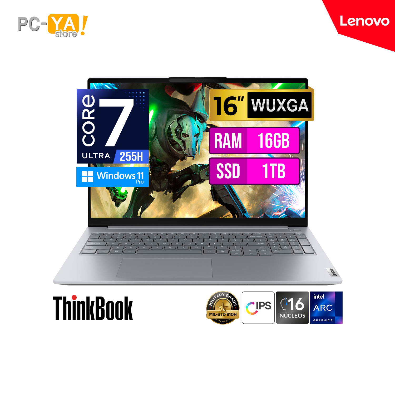 21SK00CFLM LAPTOP LENOVO THINKBOOK 16 G8 IAL ULTRA 7 255H 16GB DDR5 5600 1TB M.2 16" WUXGA FHD Integrated Intel Graphis WINDOWS 11 PRO EMPRESARIAL - Imagen 1