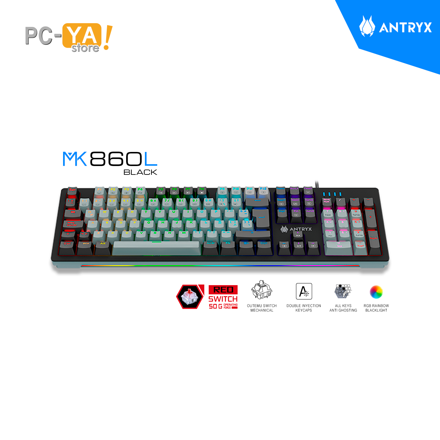 AMK-860LKGRER1-SP TECLADO MECANICO ANTRYX MK860L BLACK & GRAY RED SWITCH USB - Imagen 1