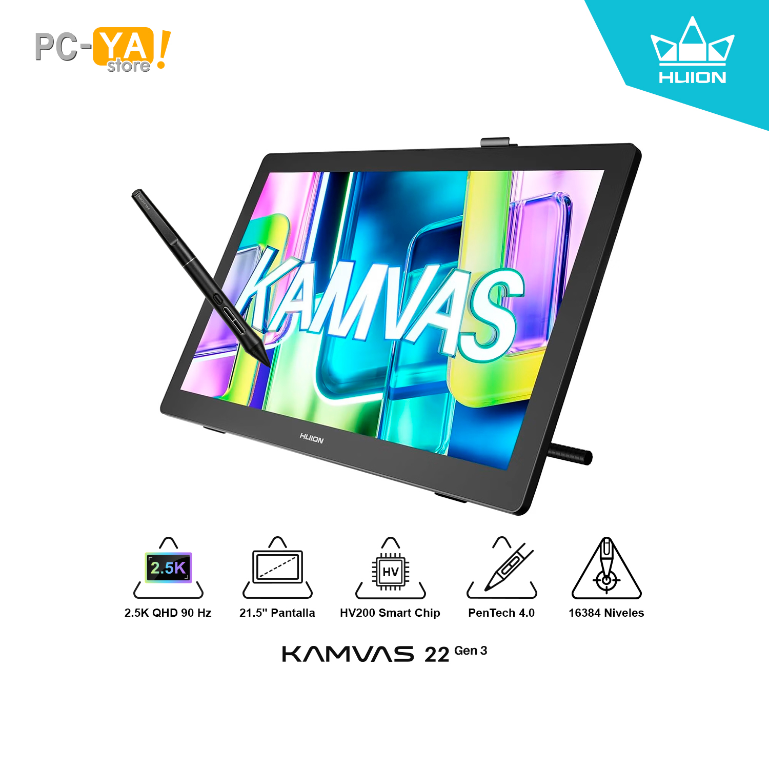 GS2203 TABLETA GRAFICA HUION KAMVAS GS2203 22 Gen 3 21.5" QHD 2560x1440 HDMI x1, USB-C x1 Windows 7+, macOS 10.12+, Android - Imagen 1