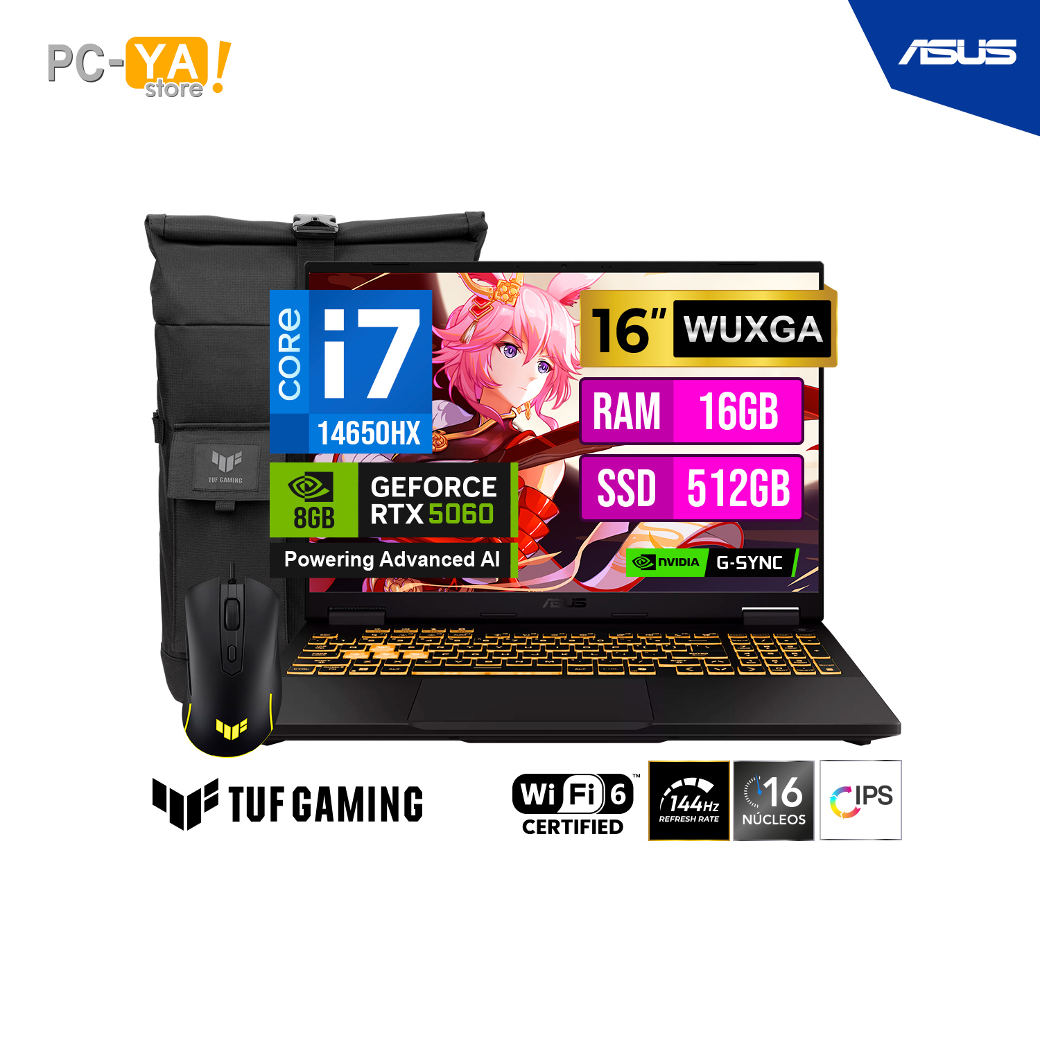 90NR0NB1-M00KR0 LAPTOP ASUS F16 FX608JMI 16" WUXGA 144Hz Intel Core i7-14650HX 16GB DDR5 512GB SSD RTX 5060 8GB Color Jaeger Gray NO INCLUYE SISTEMA OPERATIVO - Imagen 1