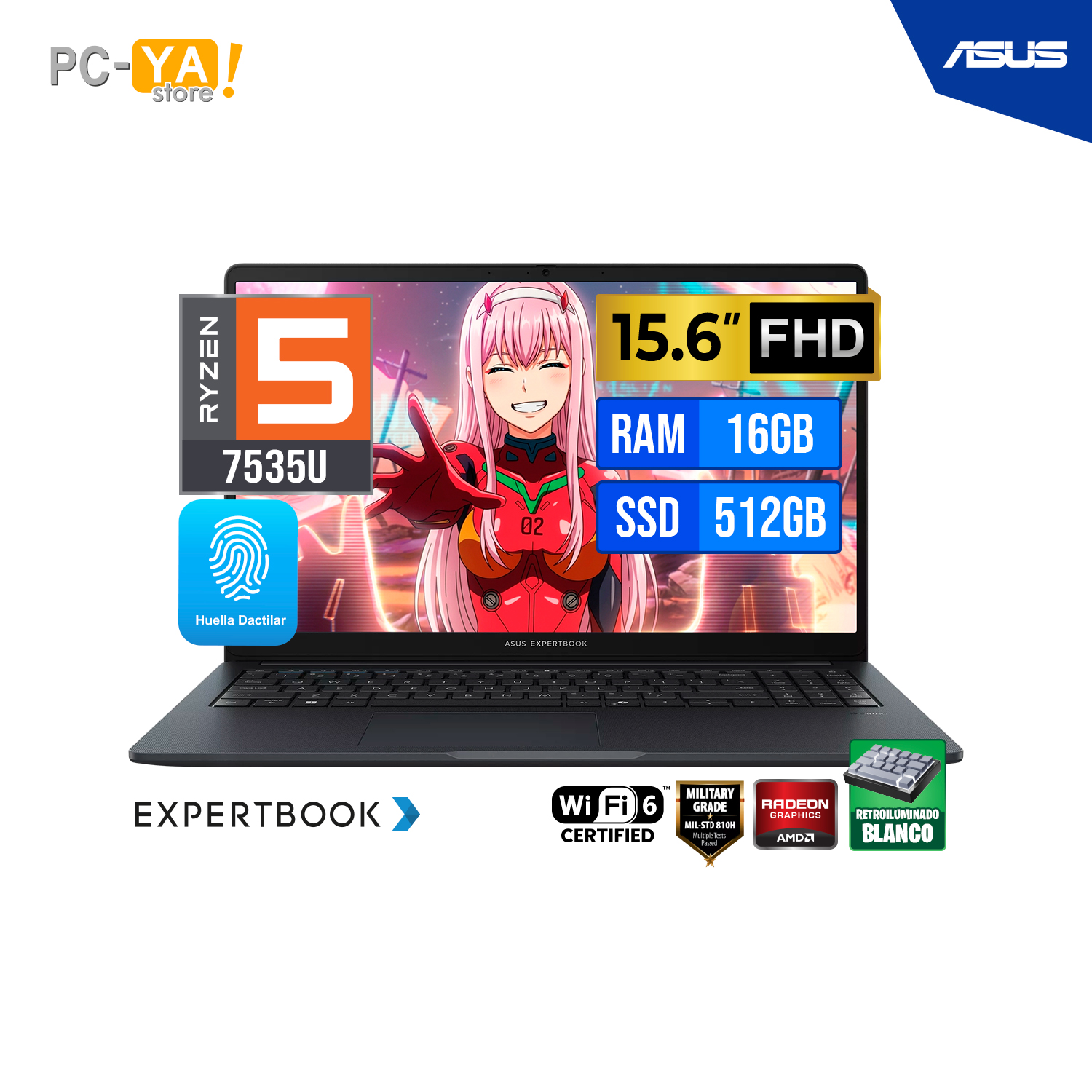 90NX0821-M02KC0 LAPTOP ASUS EXPERTBOOK BM1503CDA-S72310 15.6" FHD RYZEN 5 7535U 2.9 a 455GHz 16GB DDR5 512GB M.2 Radeon 660M teclado RETROILUMINADO No incluye sistema operativo - Imagen 1