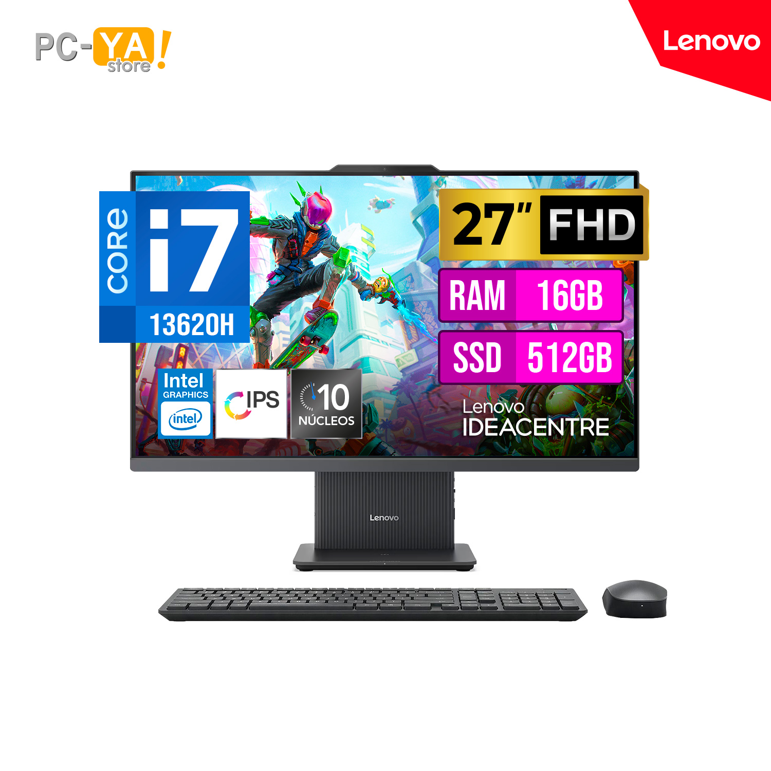 F0HM00XKLD PC TODO EN UNO LENOVO IdeaCentre AIO 27IRH9 27" FHD IPS 1920x1080 Core i7-13620H hasta 4.9GHz 16GB DDR5 512GB No Incluye Sistema Operativo. - Imagen 1