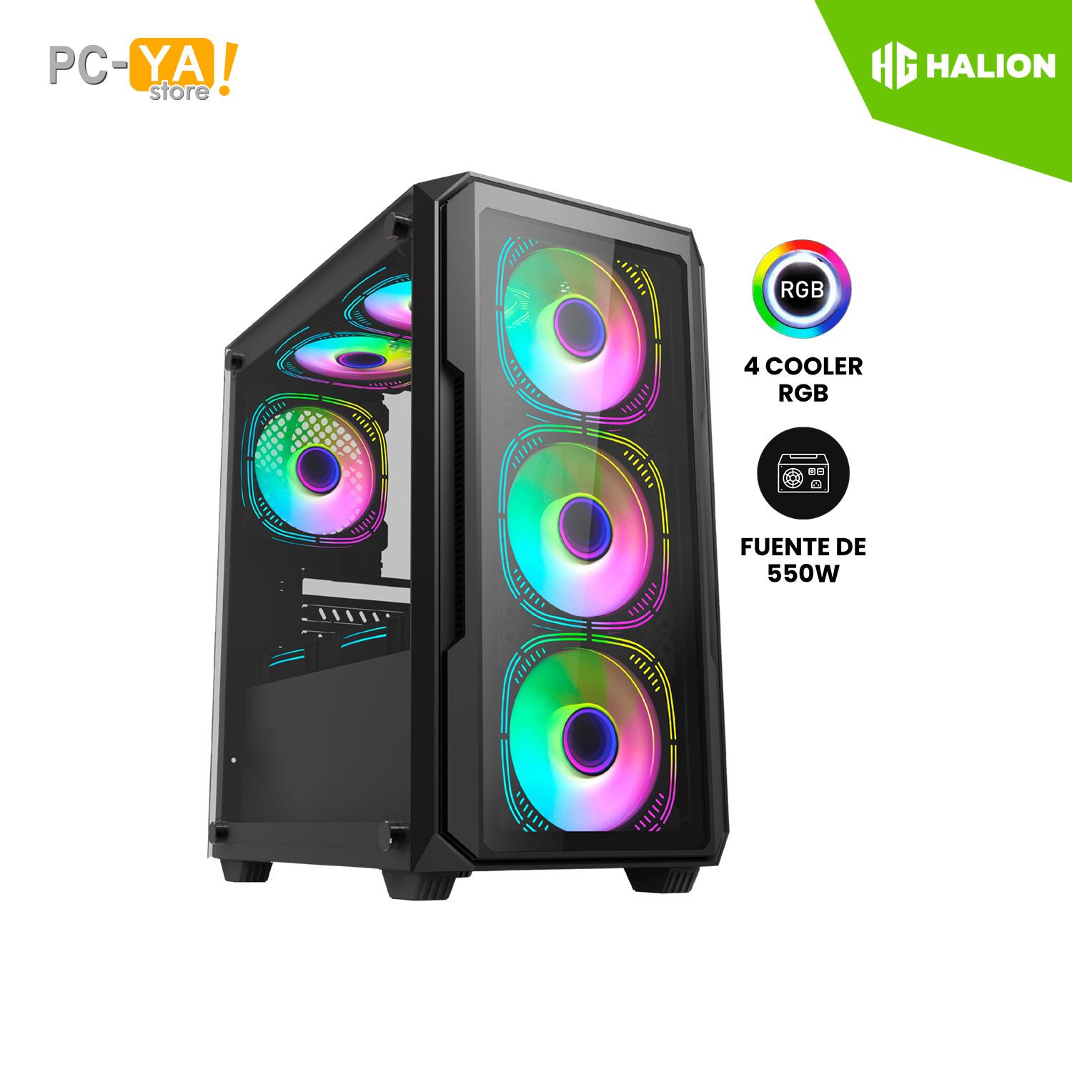 RAGNAROK-324 CASE HALION RAGNAROK 324 550W FAN X 4 RGB VIDRIO TEMPLADO MALLA MID TOWER ATX - Imagen 1