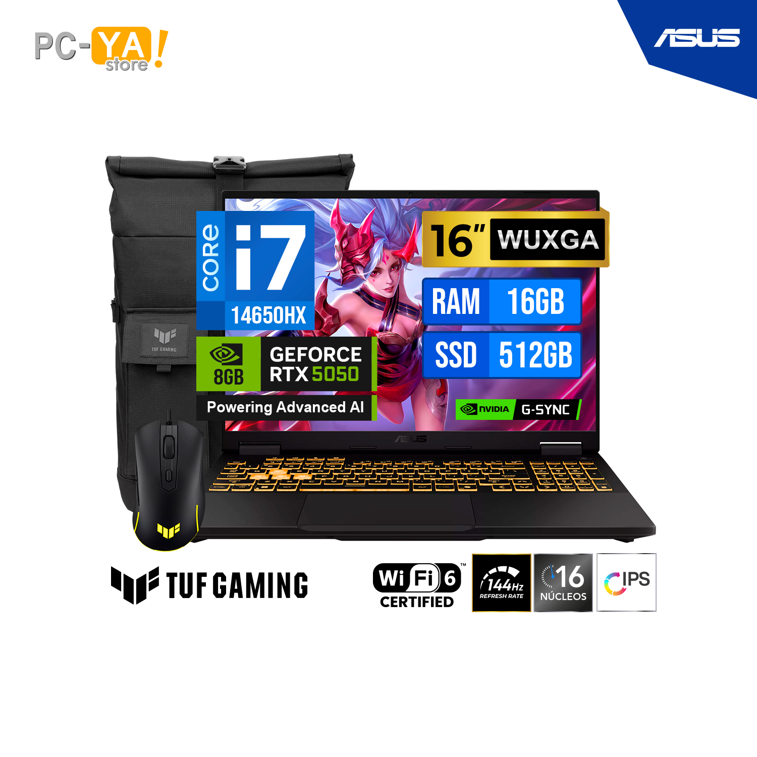 90NR0NA1-M00HK0 LAPTOP GAMER ASUS TUF FX608JHI-TU312 F16 16" WUXGA IPS INTEL CORE i7-14650HX 5.2 GHz 16GB DDR5 SSD 512GB RTX 5050 8GB NO INCLUYE SISTEMA OPERATIVO - Imagen 1